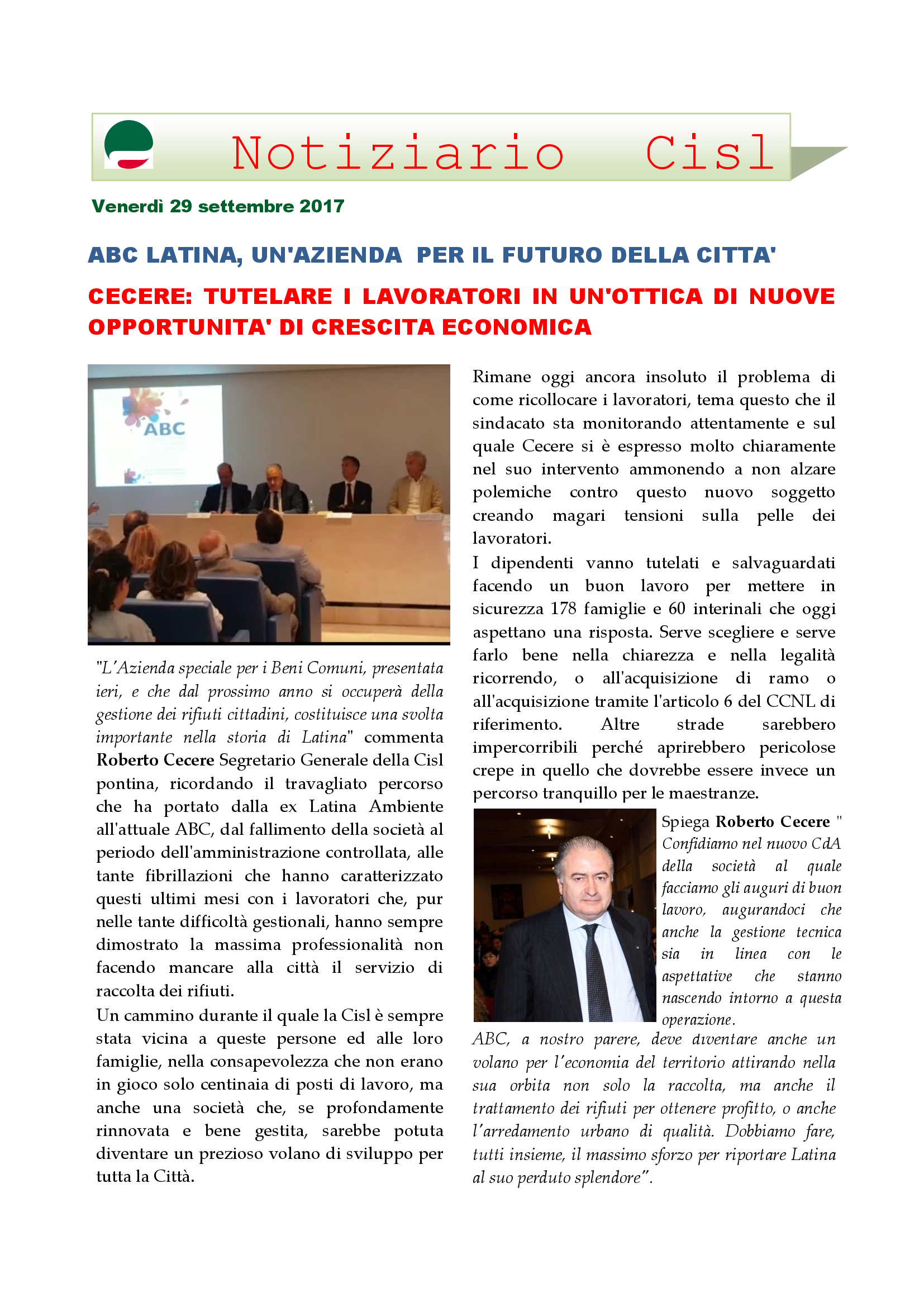 Cisl Latina ABC Rifiuti Cecere