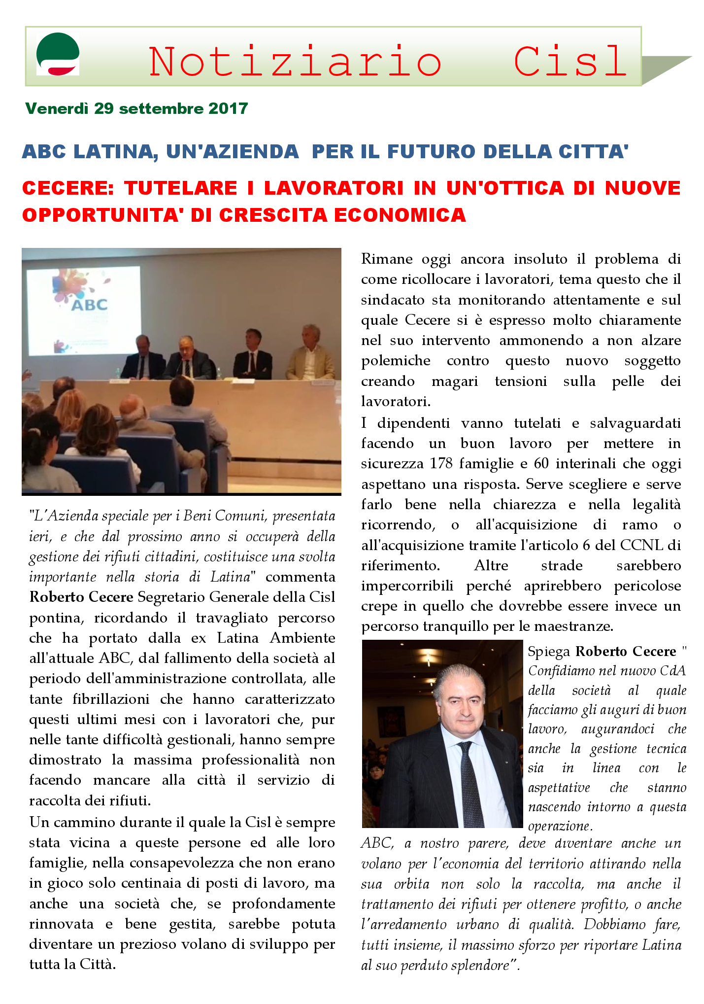 Cecere Cisl Rifiuti Latina ABC